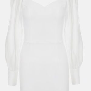 Lichi organza sleeve white midi dress